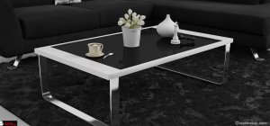 Οικονομικό τραπεζάκι σαλονιού minimal με μαύρο τζάμι και inox πόδια