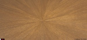 Λεπτομέρεια επιφάνειας τραπεζιού Symmetry με καπλαμά δρυός σε ακτινωτό σχέδιο, που αναδεικνύει τα φυσικά νερά του ξύλου και προσθέτει διακριτική πολυτέλεια στον χώρο