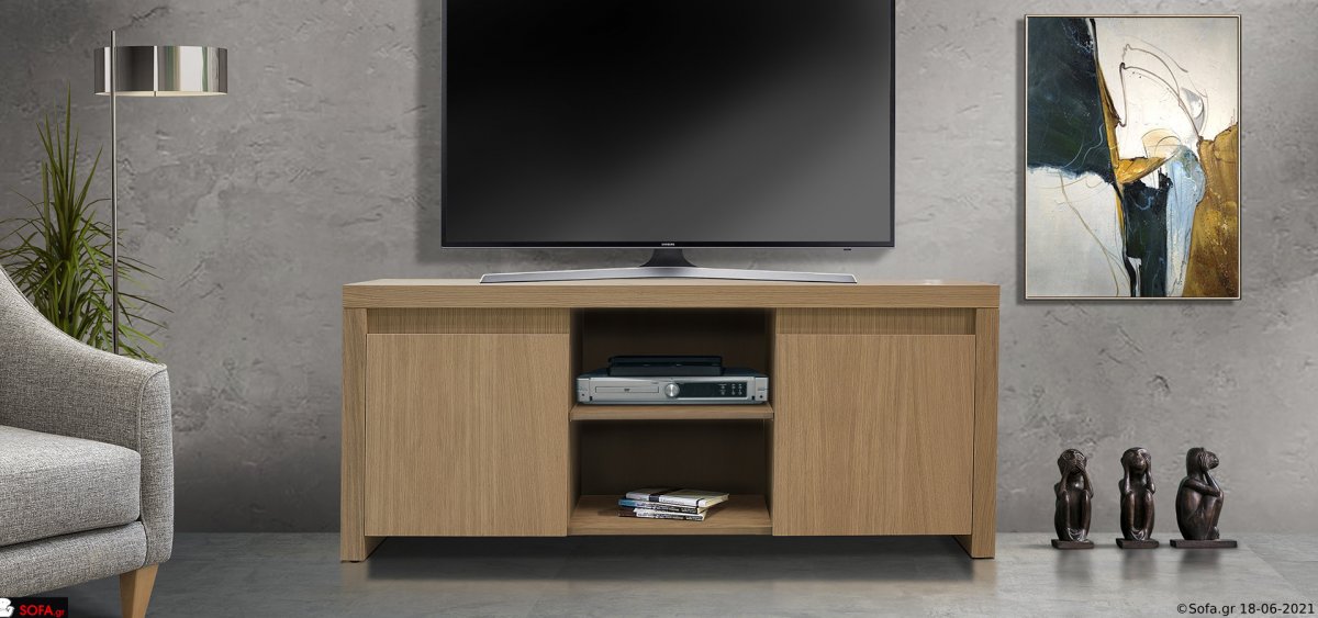 Έπιπλο tv σε σκούρο καφέ χρώμα, με δύο ράφια και δύο μεγάλα ντουλάπια