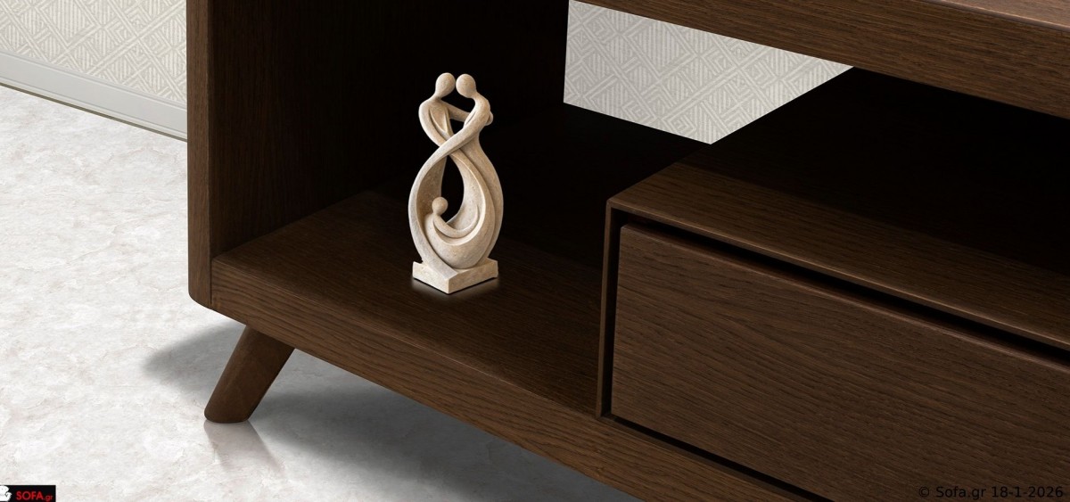 Έπιπλο Τηλεόρασης Symmetry Έπιπλο τηλεόρασης Symmetry με minimal σχεδιασμό, καρυδι χρωμα, συρτάρι και ανοιχτό ράφι σε σύγχρονο σαλόνι