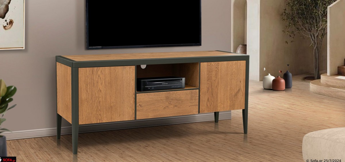 Έπιπλο τηλεόρασης με ψηλά πόδια με λάκα και ξύλο 