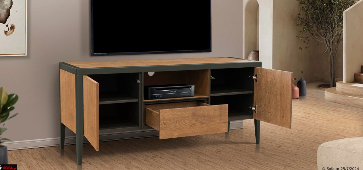 Έπιπλο τηλεόρασης με ψηλά πόδια με λάκα και ξύλο 