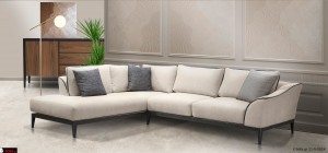 Γωνιακός καναπές με ξύλινη βάση και ραφή 