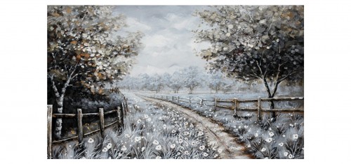 Πίνακας μονοπάτι φράχτης δέντρα γκρι/μπλε