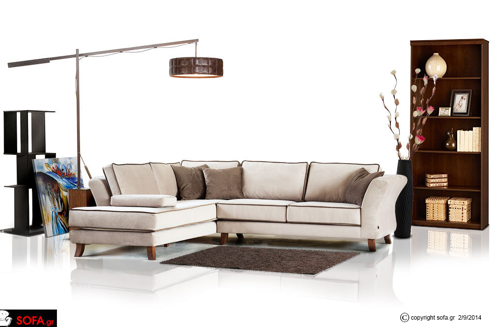 Γωνιακός καναπές καφέ με μπέζ νεοκλασικός