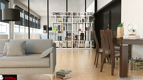 Καναπές με στενά μπράτσα σε μικρό σπίτι