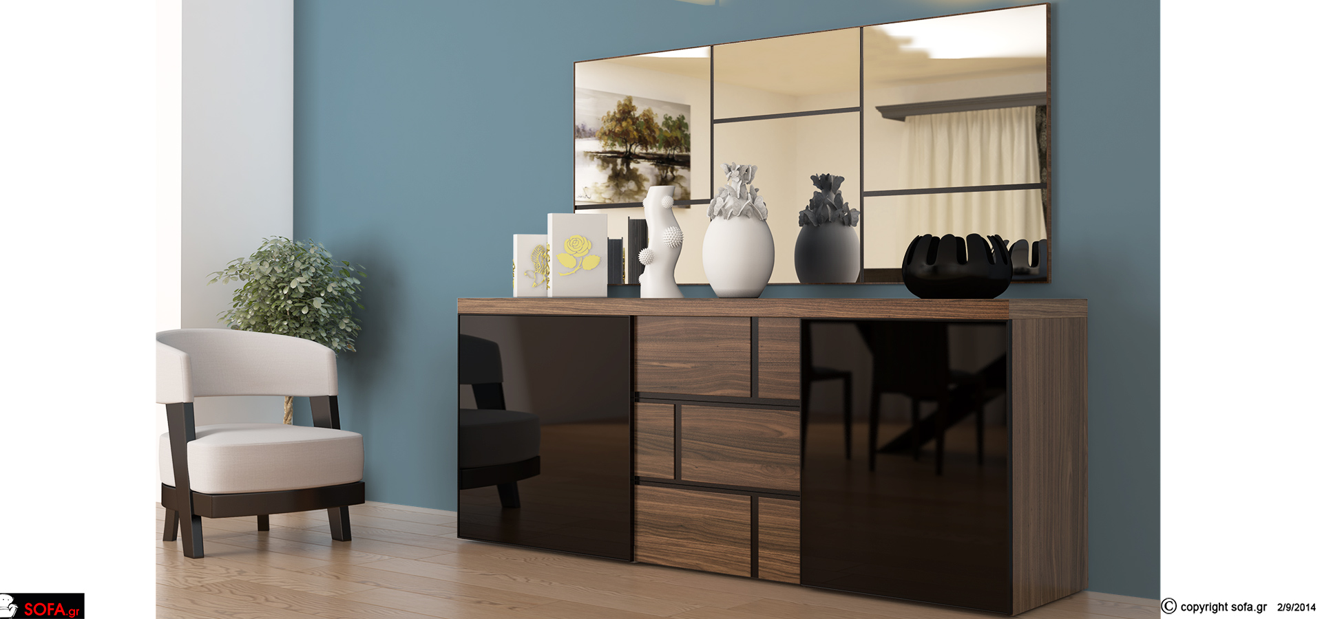 Μπουφές με συρτάρια και τζάμι