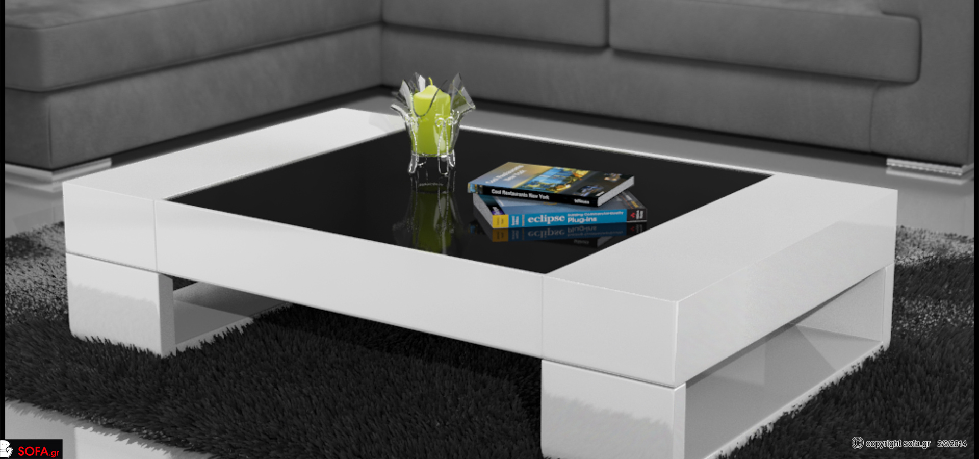 Τραπεζάκι σαλονιού λευκό με τζάμι μαύρο