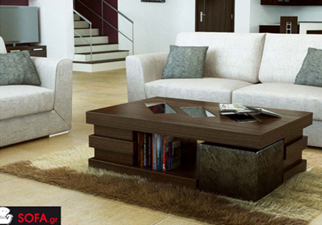 τραπεζάκι σαλονιού με τζάμι μαύρο και σκαμπό