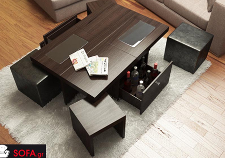 Τραπεζάκι σαλονιού με ζιγκόν σκαμπό και συρτάρια