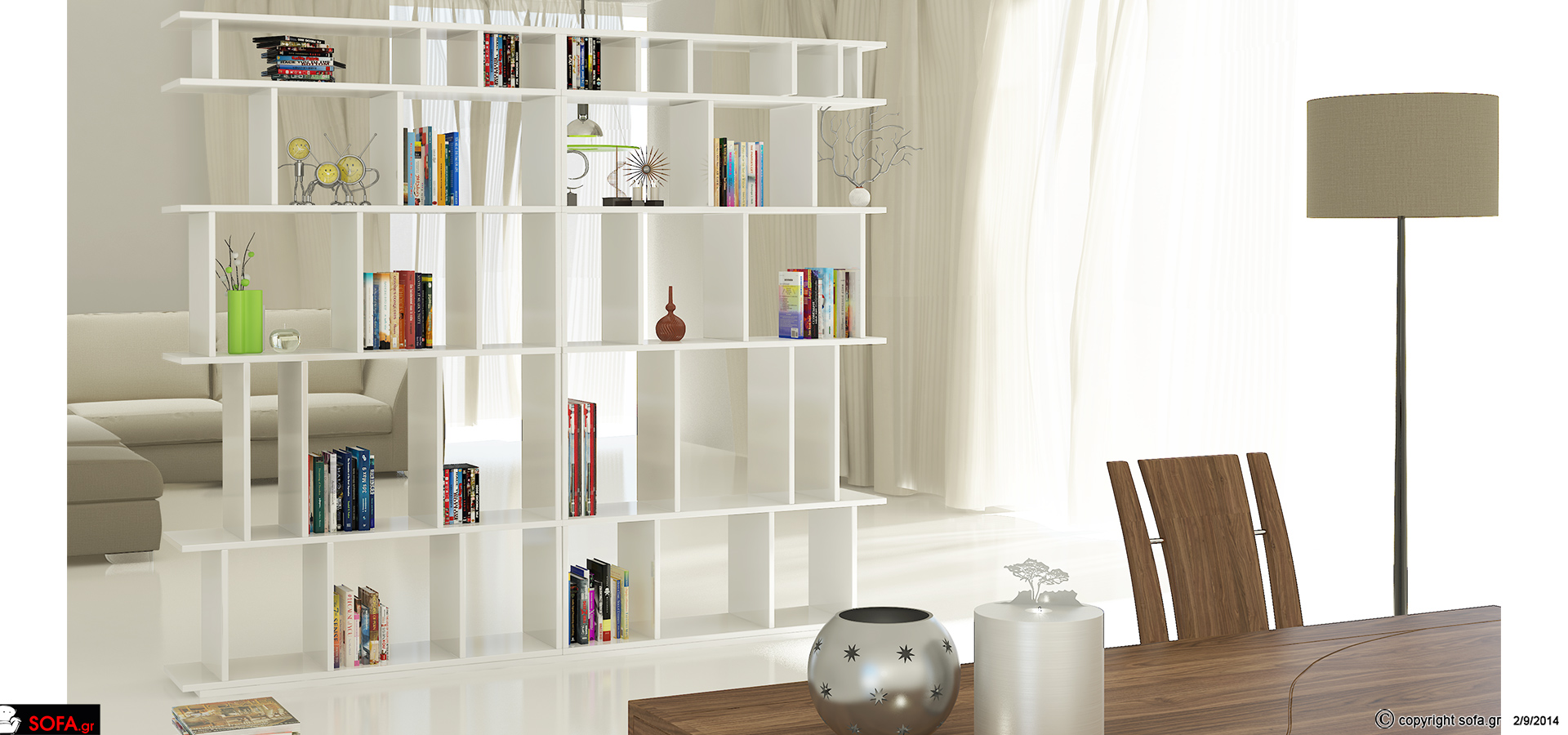 Βιβλιοθήκη με ασύμετρα ράφια με λάκα λευκή